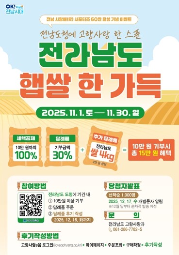 전남 사랑애 서포터즈 60만 달성…햅...