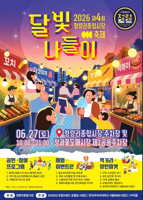동대문구 청량리종합시장, 27일 야간...