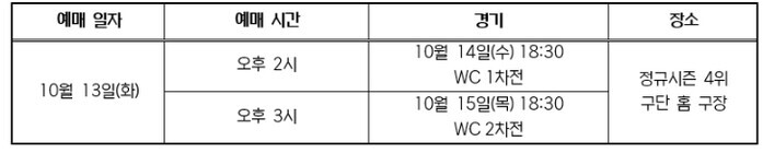 2026 신한 SOL KBO 와일드카드 결정전 입장권 예매
